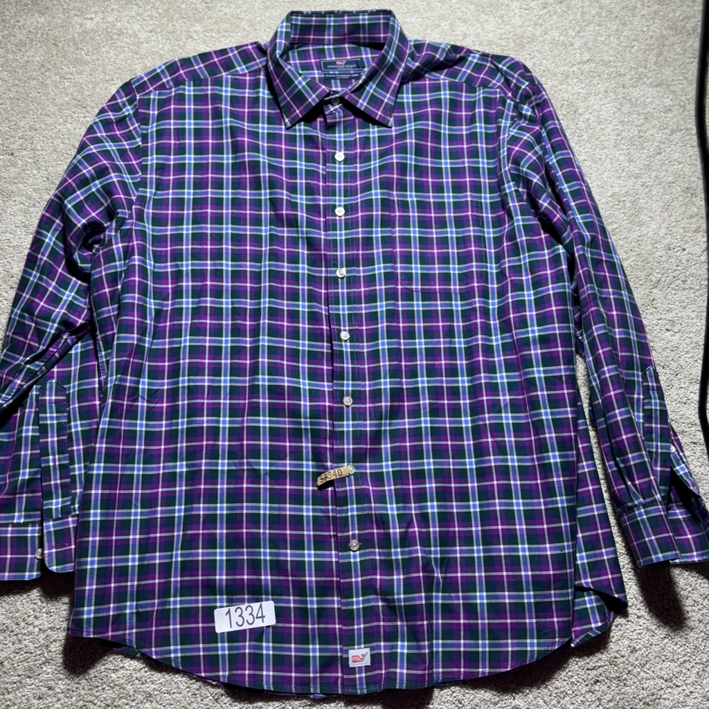 Vineyard Vines Long Sleeve Purple/ Blue Classic Fit Murray Short Sz Xxl